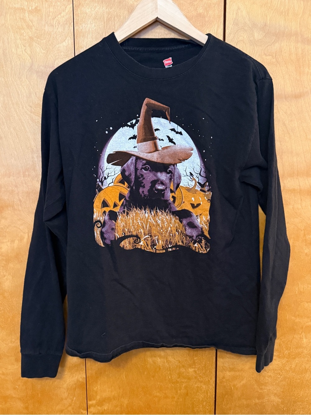 Halloween Black Labrador Graphic Long-Sleeve Shirt - Black Unisex Medium